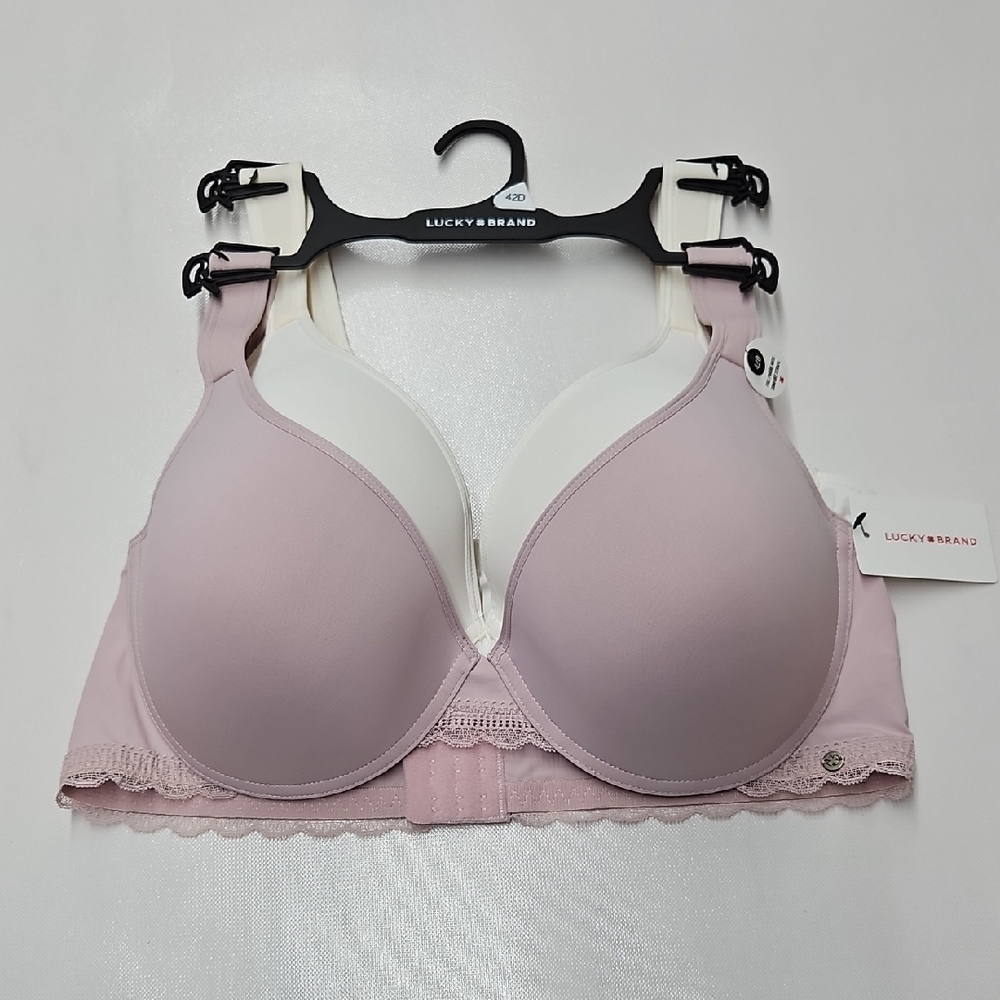 Lucky Brand Women's Pink and White Bra Set